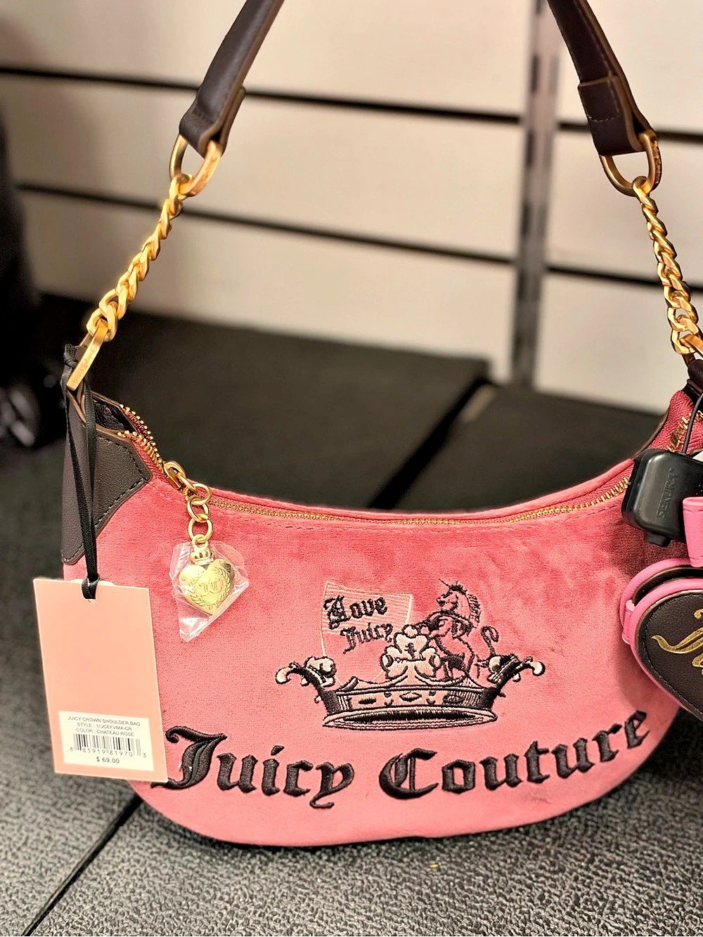 Juicy Couture Juicy Crown Shoulder Bag Pink & Black NWT